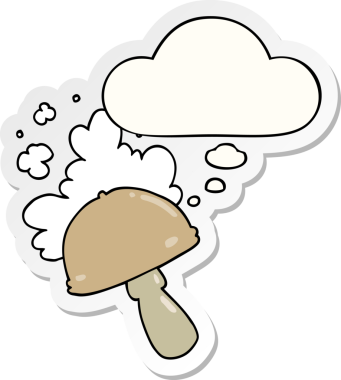 Düşünce baloncuklu spor bulutlu karikatür mantarı insan tarafından çizilmiş bir çıkartma.