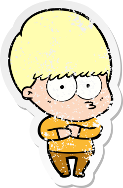 Bir insan tarafından çizilmiş gergin bir çizgi film çocuğunun sıkıntılı çıkartması.