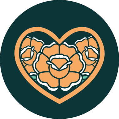 Bir insan tarafından çizilmiş kalp ve çiçeklerin ikonik dövme şekli