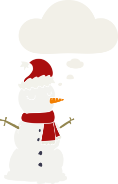 Düşünce baloncuğu olan kardan adam insan tarafından çizilmiş.