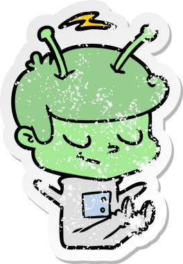 Bir insan tarafından çizilmiş dost canlısı bir uzay adamının sıkıntılı çıkartması.