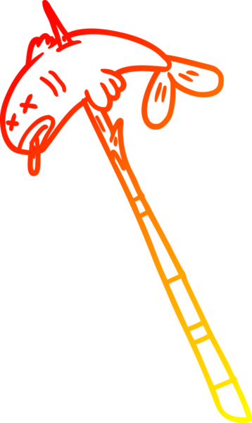 Bir insan tarafından mızrakla çizilmiş bir karikatür balığının sıcak çizgi çizimi