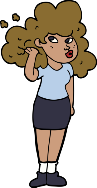 Bir insan tarafından çizilmiş saçla oynayan karikatürcü kız.