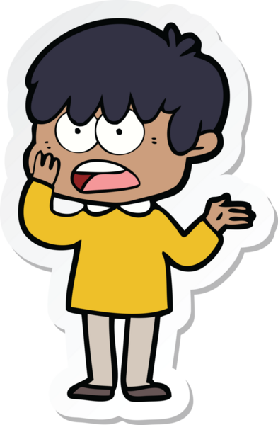 Bir insan tarafından çizilmiş endişeli bir çizgi film çocuğunun çıkartması.