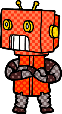 Bir insan tarafından çizilmiş çizgi film robotu