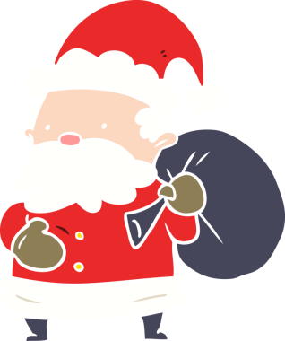 Bir insan tarafından çizilmiş düz renkli Noel Baba çizgi filmi.