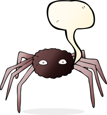 Bir insan tarafından çizilmiş konuşma balonlu çizgi film örümceği.