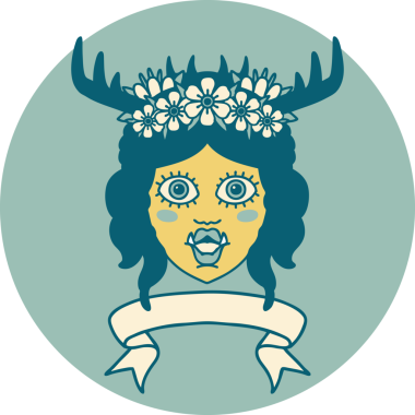 Retro Dövme Biçimli Ork karakteri yüzü bir insan tarafından çizilmiş pankartıyla