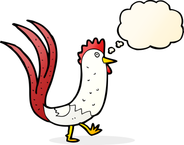 Bir insan tarafından çizilmiş düşünce balonlu horoz çizgi filmi.