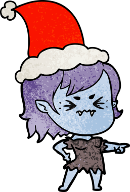 Bir insan tarafından çizilmiş Noel Baba şapkası takan vampir bir kızın çizilmiş el resmi.