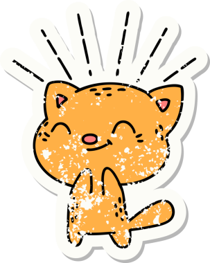 Bir insan tarafından çizilmiş eski bir dövme stili mutlu bir kedi.