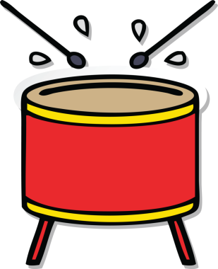 Bir insan tarafından çizilmiş davul çalan şirin bir çizgi filmin çıkartması.
