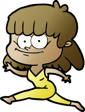 Bir insan tarafından çizilmiş gülümseyen çizgi film kızı.