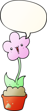 Bir insan tarafından çizilmiş yumuşak eğimli konuşma baloncuğu olan sevimli çizgi film çiçekleri.