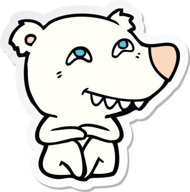 Bir insan tarafından çizilmiş dişleri gösteren karikatür kutup ayısı etiketi.