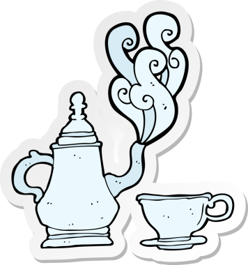 Bir insan tarafından çizilmiş bir çay setinin etiketi.