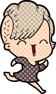 Bir insan tarafından çizilmiş mutlu hippi kız çizgi filmi.