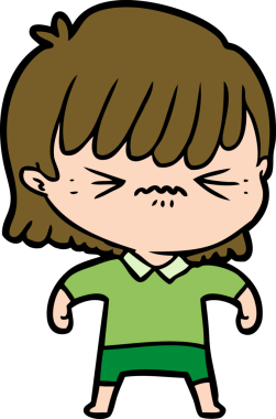 Bir insan tarafından çizilmiş kızgın çizgi film kızı.