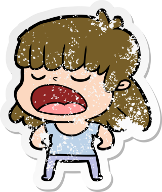 Bir insan tarafından yüksek sesle çizilmiş karikatür kadının sıkıntılı çıkartması.