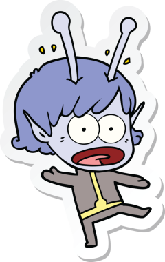 Bir insan tarafından çizilmiş uzaylı bir kızın karikatür çıkartması.