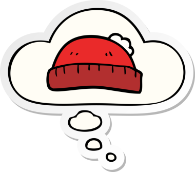 Düşünce baloncuklu çizgi film şapkası insan tarafından çizilmiş bir çıkartma gibi.