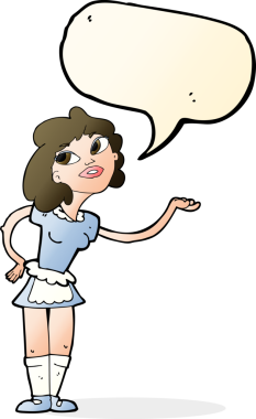 Bir insan tarafından çizilmiş bir konuşma balonuyla servis edilen karikatür garsonu.