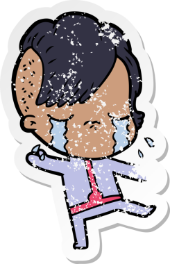 Bir insan tarafından çizilmiş uzay kıyafetleri giyen, ağlayan bir kızın sıkıntılı çıkartması.