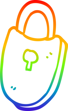 Gökkuşağı gradyan çizgi çizimi bir insan tarafından çizilmiş hazine kilidi