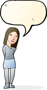 Bir insan tarafından çizilmiş bir konuşma balonuyla bekleyen karikatür kadın.