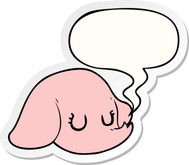 Bir insan tarafından çizilmiş konuşma balonu çıkartmalı fil suratlı bir çizgi film.