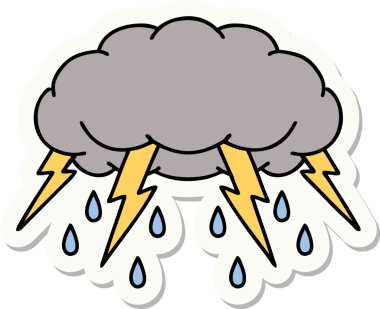 Bir insan tarafından çizilmiş fırtına bulutunun geleneksel stiliyle dövme çıkartması.