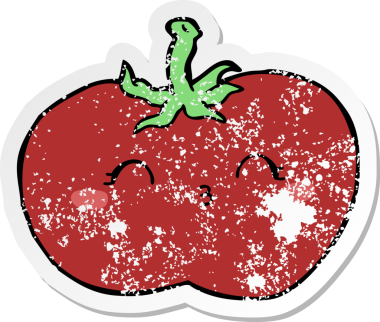 Bir insan tarafından çizilmiş karikatür domatesi.