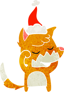 Dostça çizilmiş eski bir tilki çizgi filmi. Bir insan tarafından çizilmiş Noel Baba şapkasıyla uyanmış.