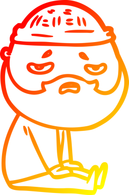 İnsan tarafından çizilmiş sakallı, endişeli bir çizgi film karakteri.