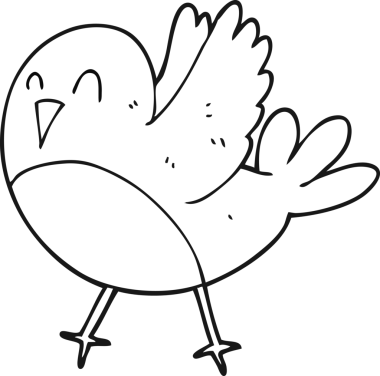 Bir insan tarafından çizilmiş siyah beyaz bir çizgi film kuşu.