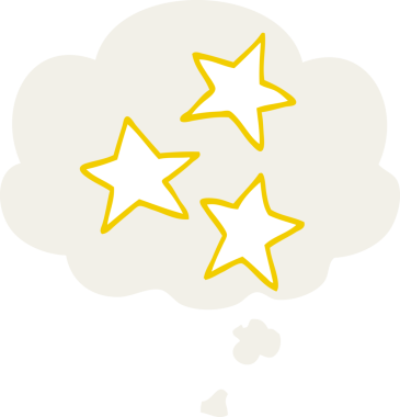 Düşünce baloncuğu olan çizgi film yıldızları insan tarafından çizilmiş.