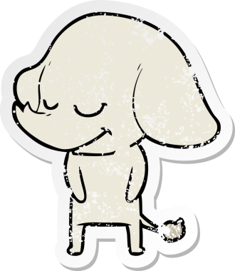 Bir insan tarafından çizilmiş gülümseyen bir filin sıkıntılı çıkartması.