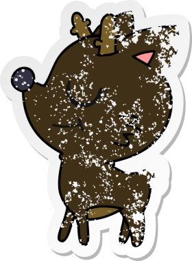 Bir insan tarafından çizilmiş kırmızı burunlu şirin ren geyiği çizimi.