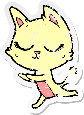 Bir insan tarafından çizilmiş sakin bir çizgi film kedisinin sıkıntılı çıkartması.