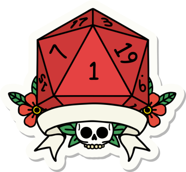 Bir insan tarafından çizilmiş doğal bir d20 zar etiketi.