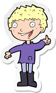 Bir insan tarafından çizilmiş heyecanlı bir çocuğun çıkartması.