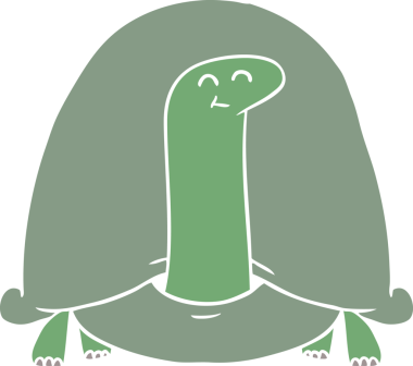 Bir insan tarafından çizilmiş düz renkli karikatür kaplumbağası.