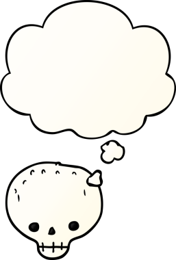 Bir insan tarafından çizilmiş, düşünce baloncuklu karikatür kafatası