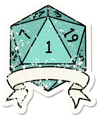 Retro Dövme Biçimi Doğal Bir d20 zar bir insan tarafından çizildi