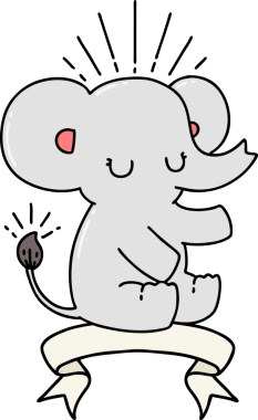 Dövme stili afiş. Bir insan tarafından çizilmiş şirin fil.