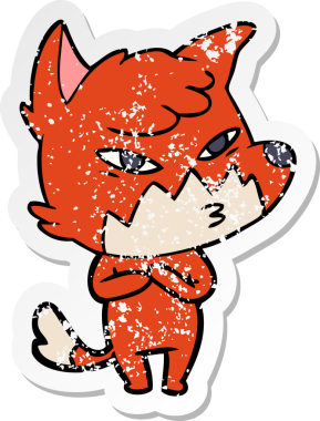 Bir insan tarafından çizilmiş zeki bir tilkinin sıkıntılı çıkartması.