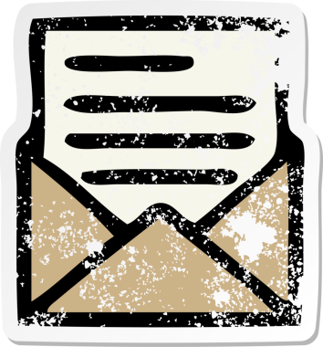 Sevimli bir karikatür mektubu ve bir insan tarafından çizilmiş zarfın sıkıntılı etiketi.