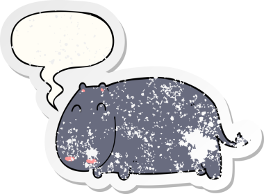 Konuşma baloncuğu olan çizgi film su aygırı bir insan tarafından çizilmiş sıkıntılı eski bir çıkartma