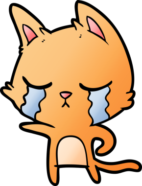 Bir insan tarafından çizilmiş ağlayan çizgi film kedisi.