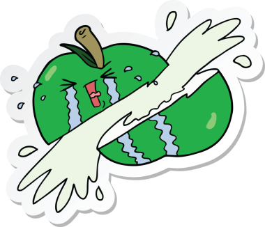 Bir insan tarafından çizilmiş dilimlenmiş elma etiketi.